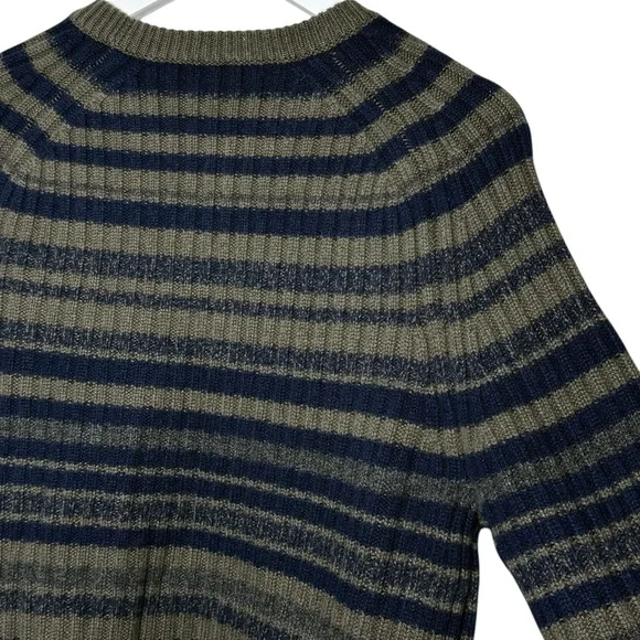 Naked Cashmere Dark Olive Multi Striped Crewneck Knit Sweater NWT Size Medium
